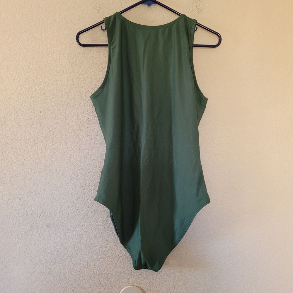 QUINCE Italian Zip-Front One-Piece Green Swimsuit Size Xl Beach Cruise Vacation - Picture 4 of 4